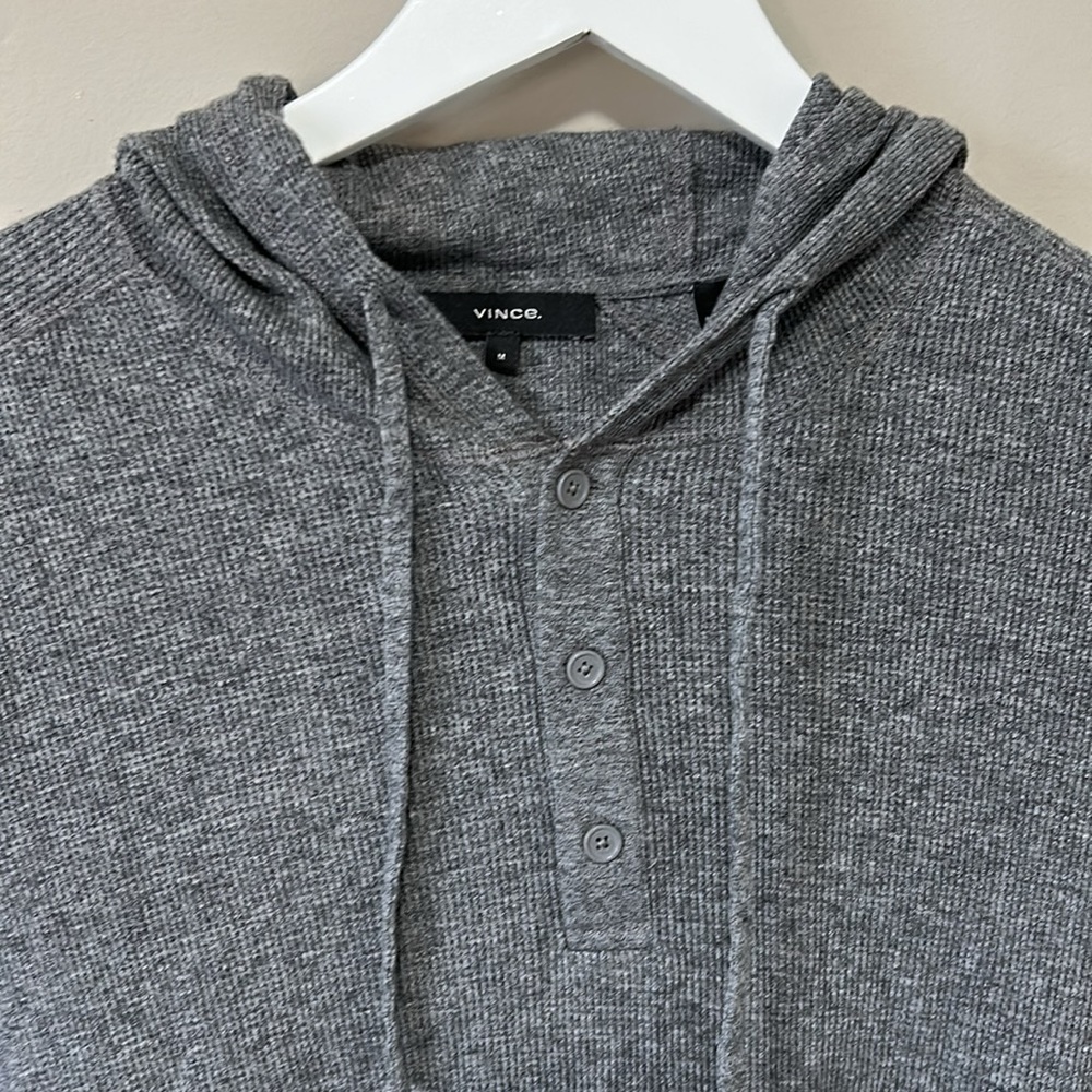 VINCE Mens Hoodie V Neck Long Sleeve Henley Button Placket Top Gray Sz M - Picture 3 of 10